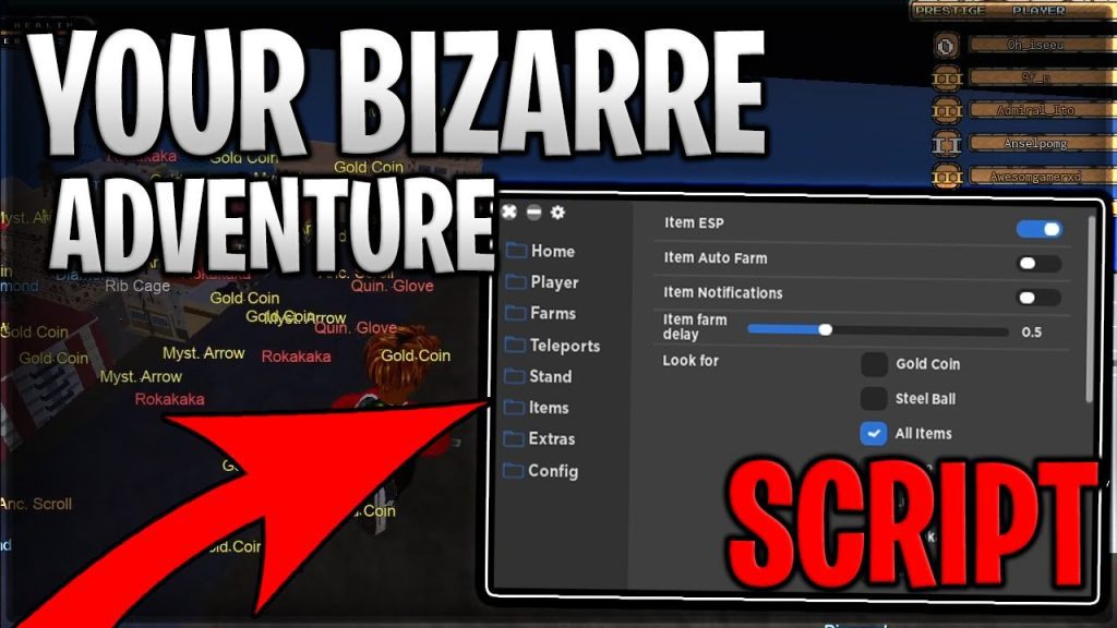 S.M REWORK] Roblox Your Bizarre Adventure Script Auto Farm Items