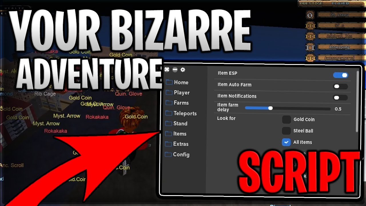 ROBLOX Your Bizarre Adventure Script Hack GUI, Auto Farm, Auto