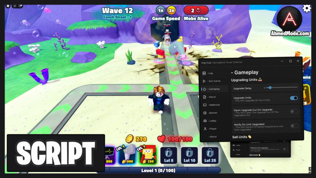 SpongeBob Tower Defense Script Auto Farm, Auto Place & Auto Upgrade – Roblox