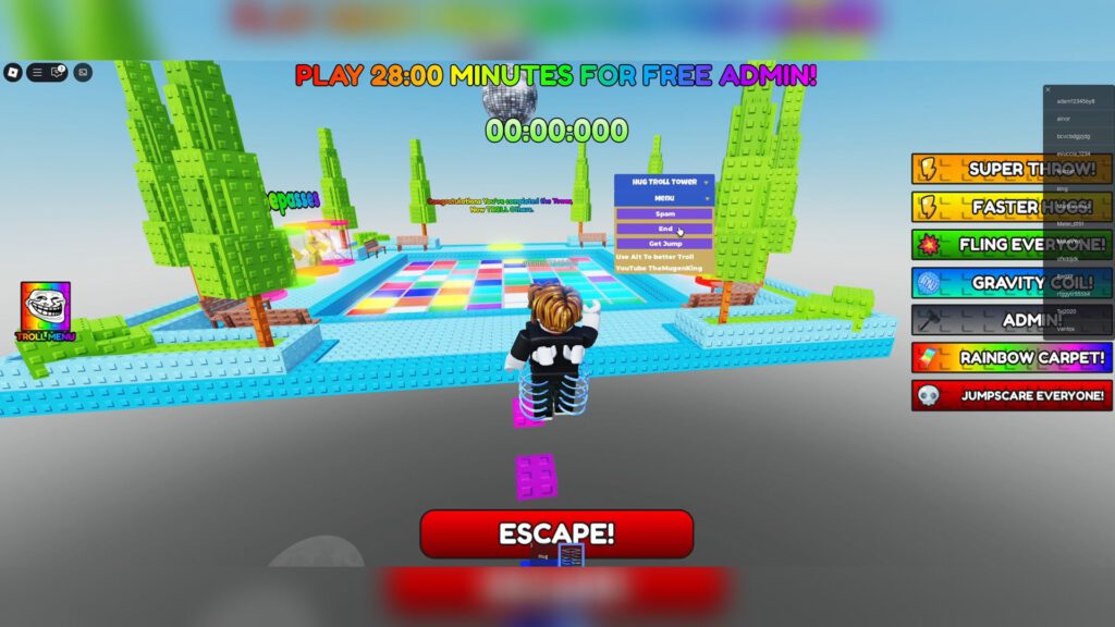 Hug Troll Tower Script Auto Play, TP To End, Jump Tool & Auto Spam – Roblox