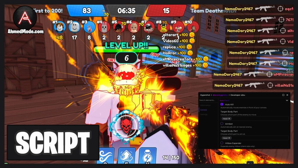 Hypershot Script Aimbot, Kill All, ESP & Infinite Gems – Roblox