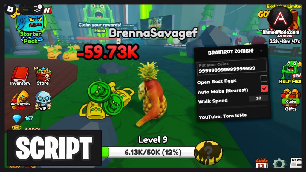 Brainrot Zombie Evolution Script Auto Farm, Infinite Coins & Open Best Eggs – Roblox