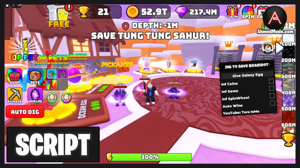 Dig to Save Brainrot Script Infinite Coins, Infinite Gems, Auto Win & Free Galaxy Egg – Roblox