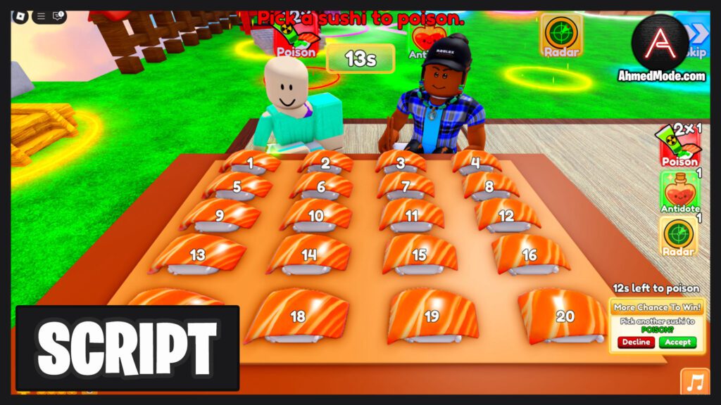 Poison Sushi Challenge Script Skip Turn, Get Free Antidote & Radar – Roblox