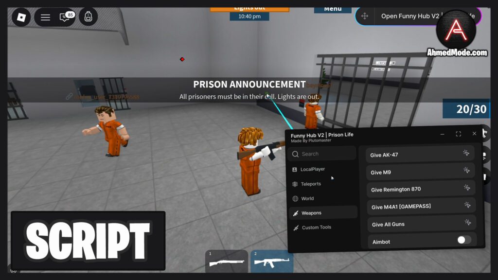 Prison Life Script Aimbot, ESP, Grab Guns, God Mode & Fly – Roblox