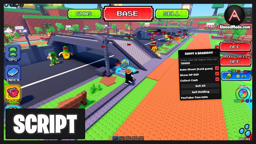 Shoot a Brainrot Script Auto Shoot, Show HP ESP, Collect Cash & Sell All – Roblox