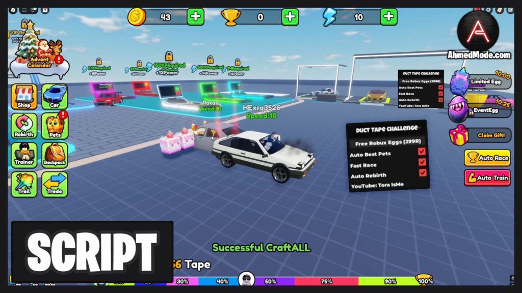 Duct Tape Challenge Script Auto Farm, Fast Race & Auto Rebirth – Roblox