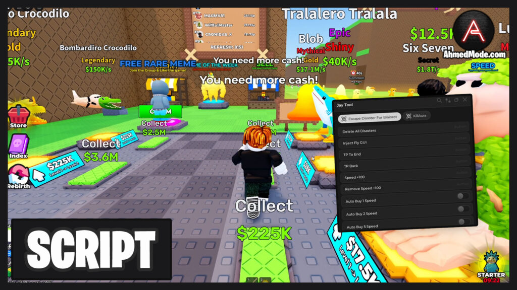 Escape Disasters for Memes Script Auto Grab, Auto Upgrade & Collect Cash – Roblox