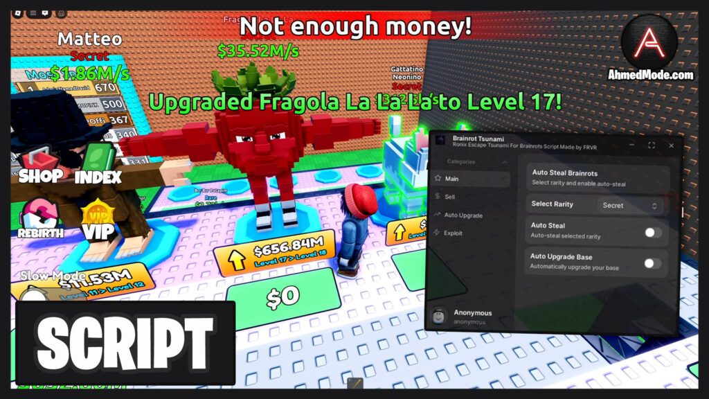 Escape Tsunami For Brainrots Script Auto Steal, Auto Upgrade & Dupe – Roblox