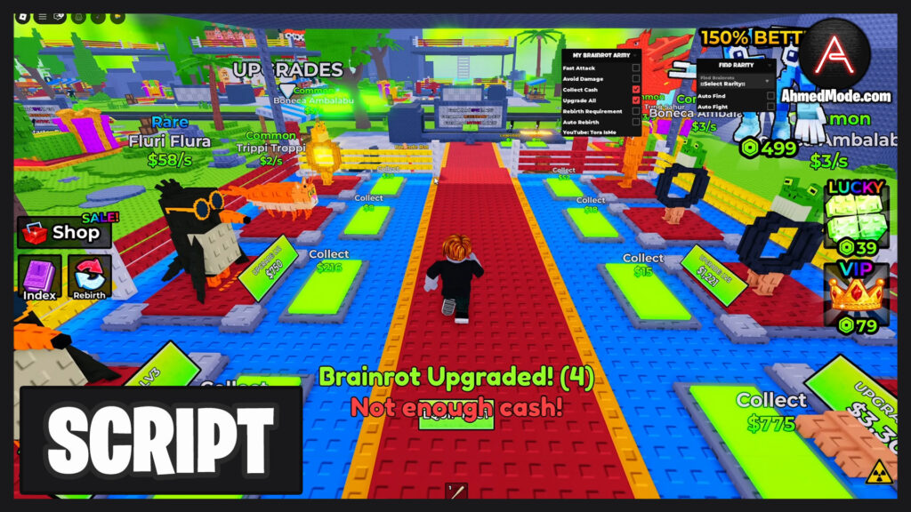 My Brainrot Army Script Auto Farm, Fast Attack, Avoid Damage, Collect Cash, Upgrade All & Auto Rebirth – Roblox