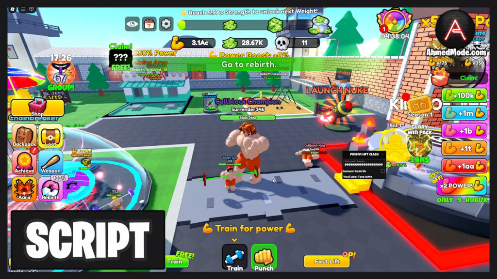 Prison Lift Clash Script Infinite Power & Auto Rebirth – Roblox