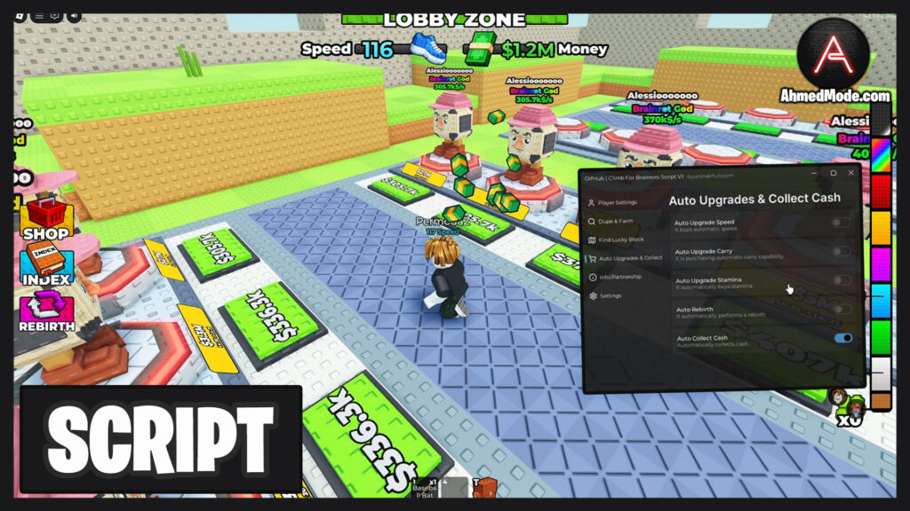 Climb For Brainrots Script Auto Farm, Dupe, Collect Cash & Upgrade All – Roblox