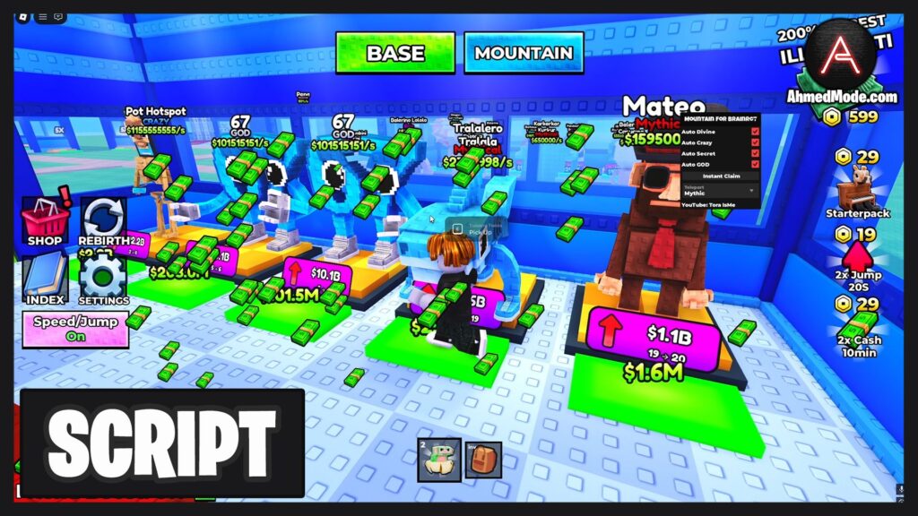 Climb Up Mountain For Brainrot Script Auto Steal, Collect Cash & Upgrade All – Roblox