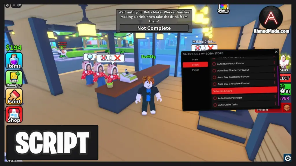 My Boba Store Script Auto Farm, Auto Serve, Collect Cash, Auto Claim Packages & Auto Stock – Roblox