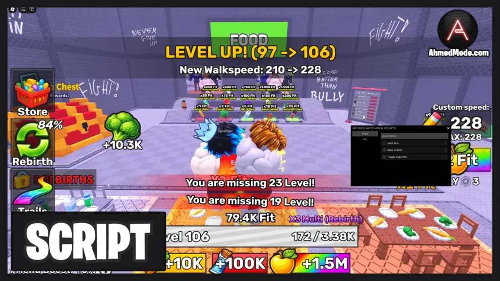 +1 Fat To Fit Script Auto Wins & Auto Rebirth – Roblox