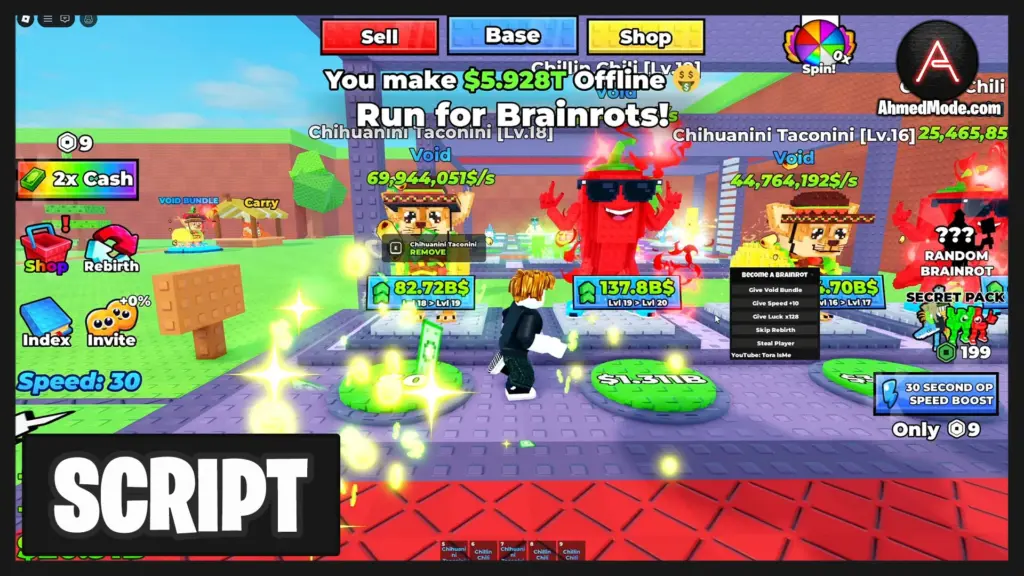 Become a Brainrot Script Auto Farm Brainrots, Collect Cash, Upgrade All, Free Brainrots & Auto Rebirth – Roblox