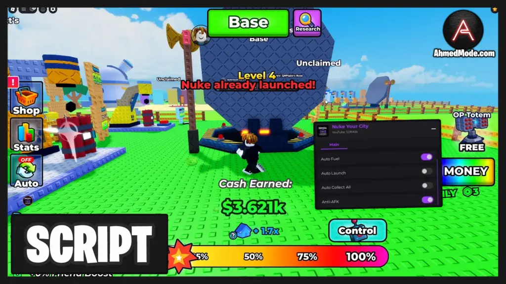 Nuke Your City Script Auto Farm, Auto Launch & Auto Upgrade – Roblox