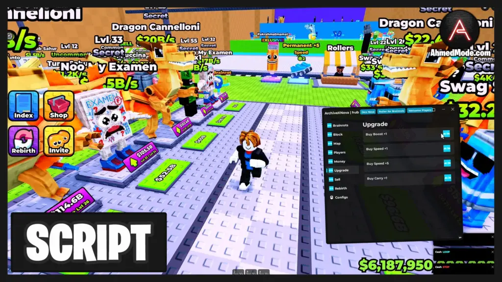 Roller for Brainrots Script Auto Farm Brainrots, Collect Cash & Upgrade All – Roblox