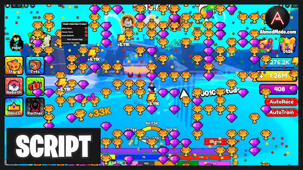 Train Your Fish to Race Script Auto Farm Wins, Power Farm, Auto Rebirth & Best Eggs – Roblox