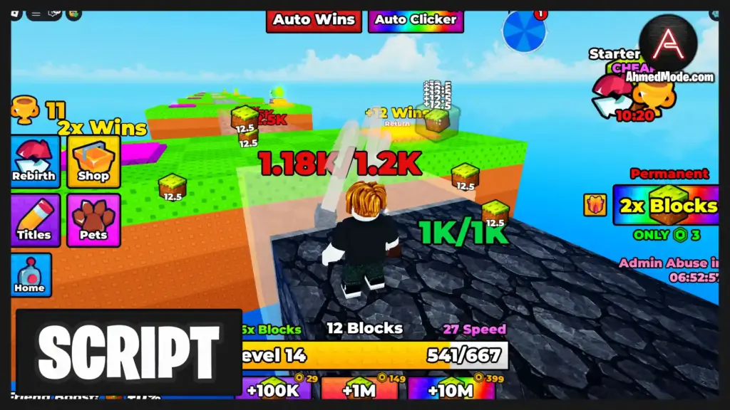 +1 Blocks Per Click Script Auto Farm, Auto Click, Auto Hatch, Auto Rebirth & Infinite Wins – Roblox