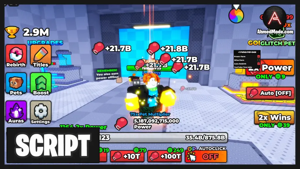 +1 Punch Per Click Script Auto Farm, Power Farm, Wins Farm & Auto Rebirth – Roblox