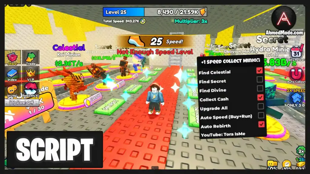 +1 Speed Collect Minion Script Auto Find Minions, Collect Cash, Upgrade All & Auto Rebirth – Roblox