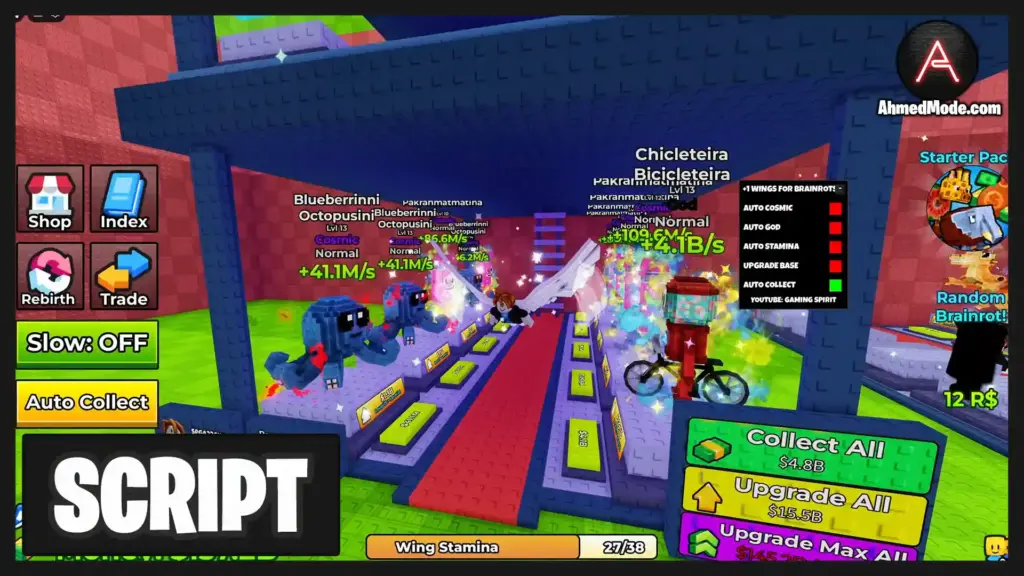 +1 Wings for Brainrots Script Auto Farm Brainrots, Collect Cash, Upgrade All & Auto Rebirth – Roblox