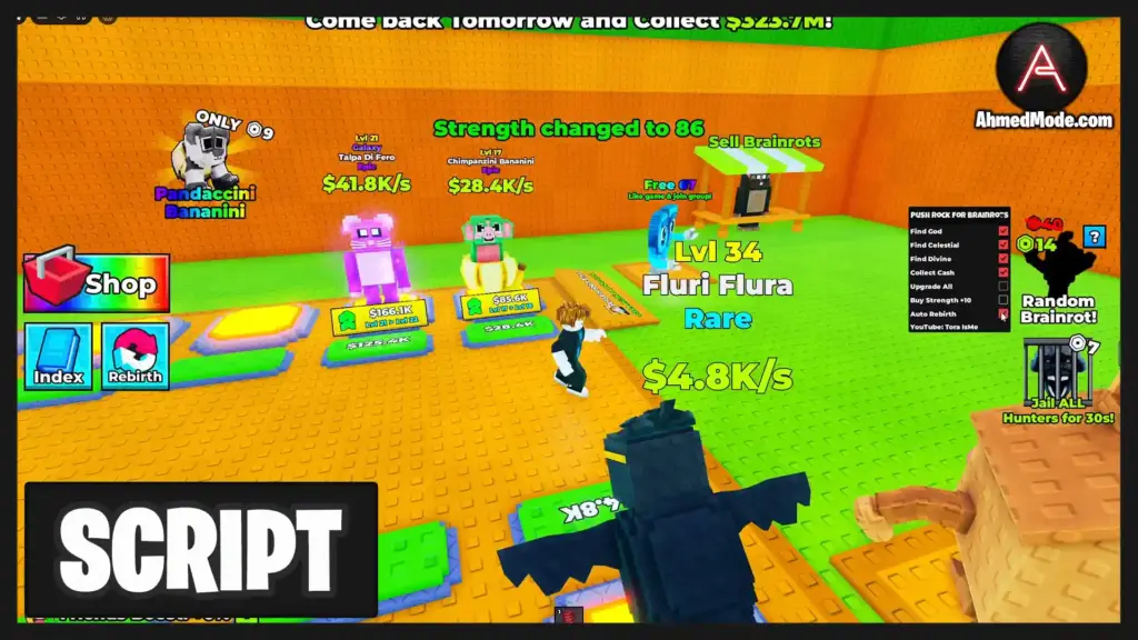 Push Rock for Brainrots Script Auto Grab Brainrots, Collect Cash, Upgrade All & Auto Rebirth – Roblox