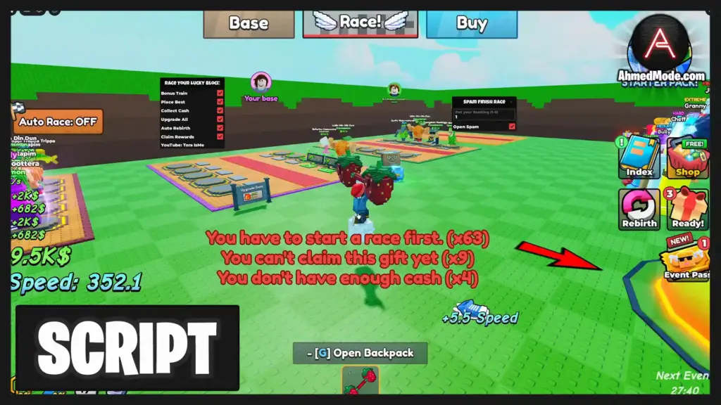 Race Your Lucky Block Script Auto Farm, Collect Cash, Upgrade All & Auto Rebirth – Roblox