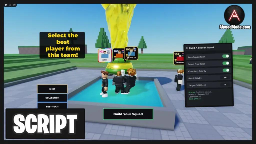 Build A Soccer Squad Script Auto Farm, Auto Squad Farm & Smart Free Reroll – Roblox