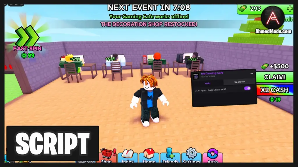 My Gaming Cafe Script Auto Spin, Auto Equip Best & Auto Upgrade – Roblox