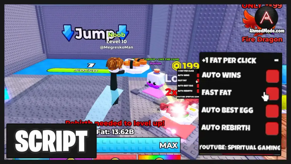 +1 Fat Per Click Script Auto Win & Auto Rebirth – Roblox