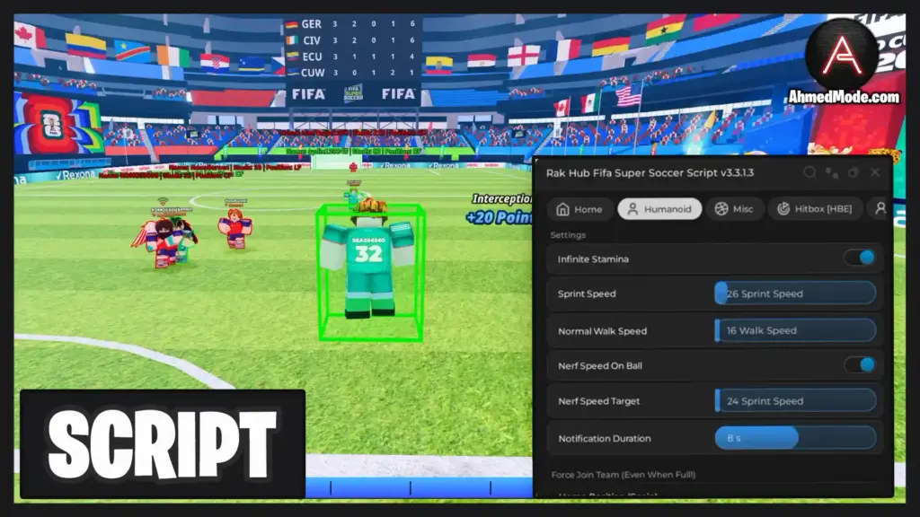 FIFA Super Soccer Script Auto Score, Ball Magnet & Increase Goal Hitbox – Roblox