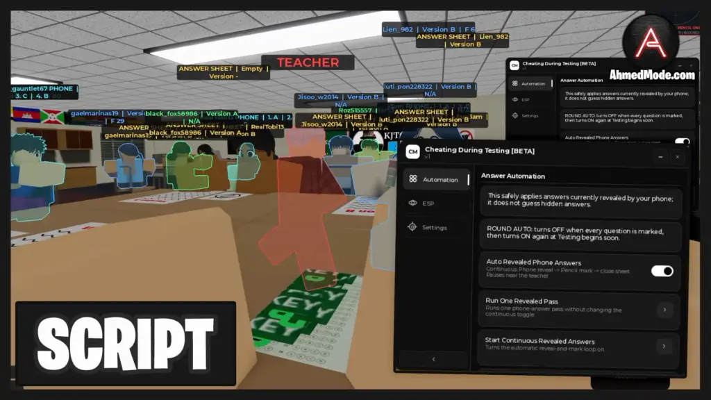 Cheating During Testing Script Auto Choose Correct Answers – Roblox