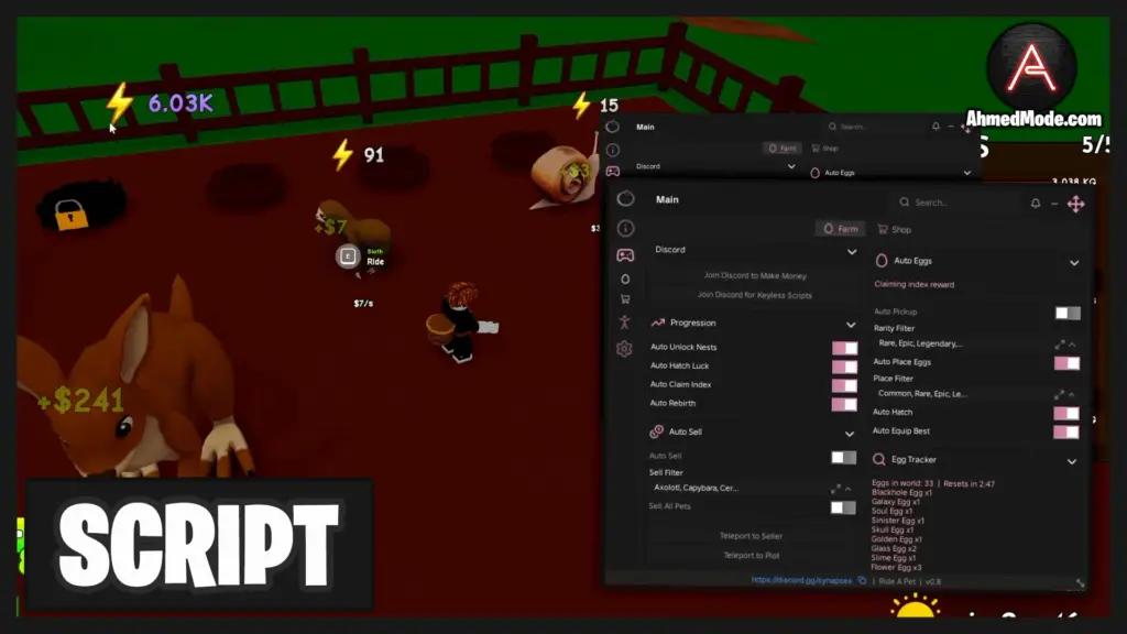 Ride A Pet Script Auto Farm, Auto Pick Up Eggs & Auto Hatch – Roblox