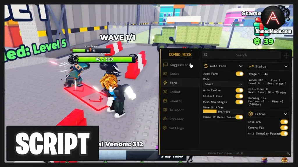 +1 Venom Evolution Script Auto Farm, Auto Win & Auto Evolve – Roblox