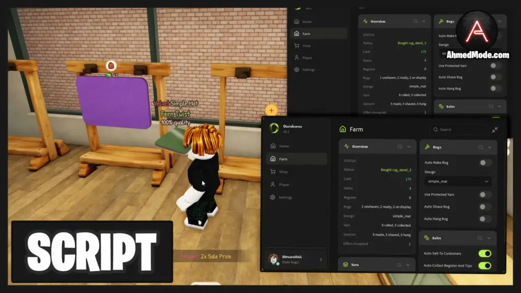 Make Rugs Script Auto Make Rug, Auto Sell & Auto Hang Rug – Roblox