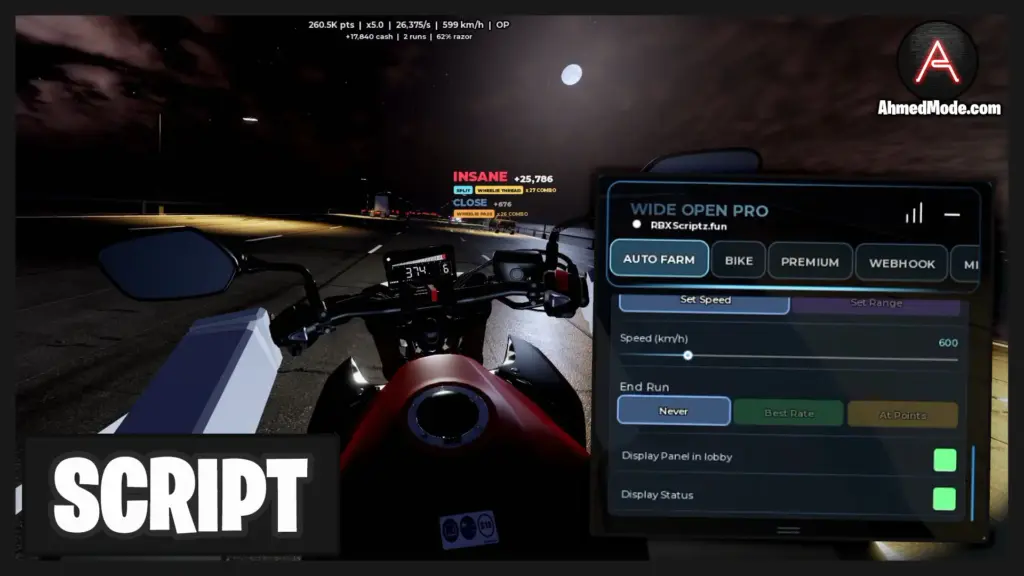 WideOpen Script Auto Drive, Auto Farm & Auto Wheelie – Roblox